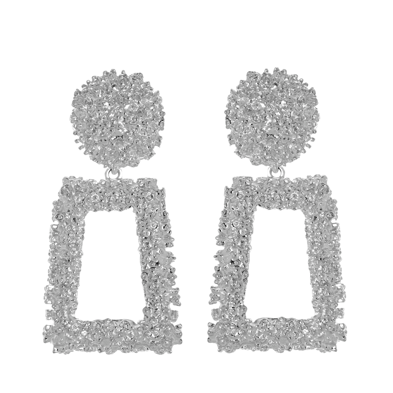 Zilverkleurig byoux statment oorbellen rechthoek