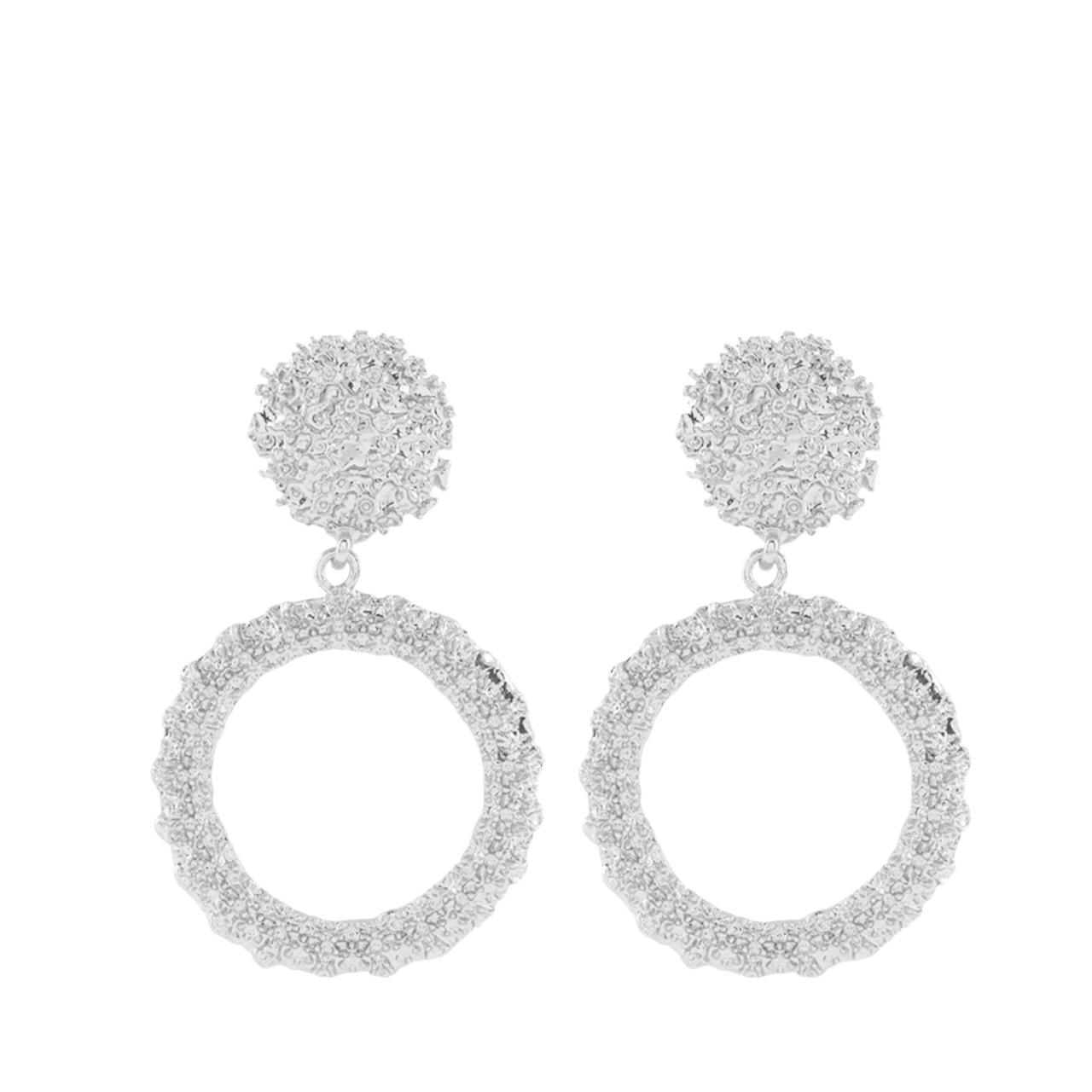 Zilverkleurig byoux statment oorbellen rond