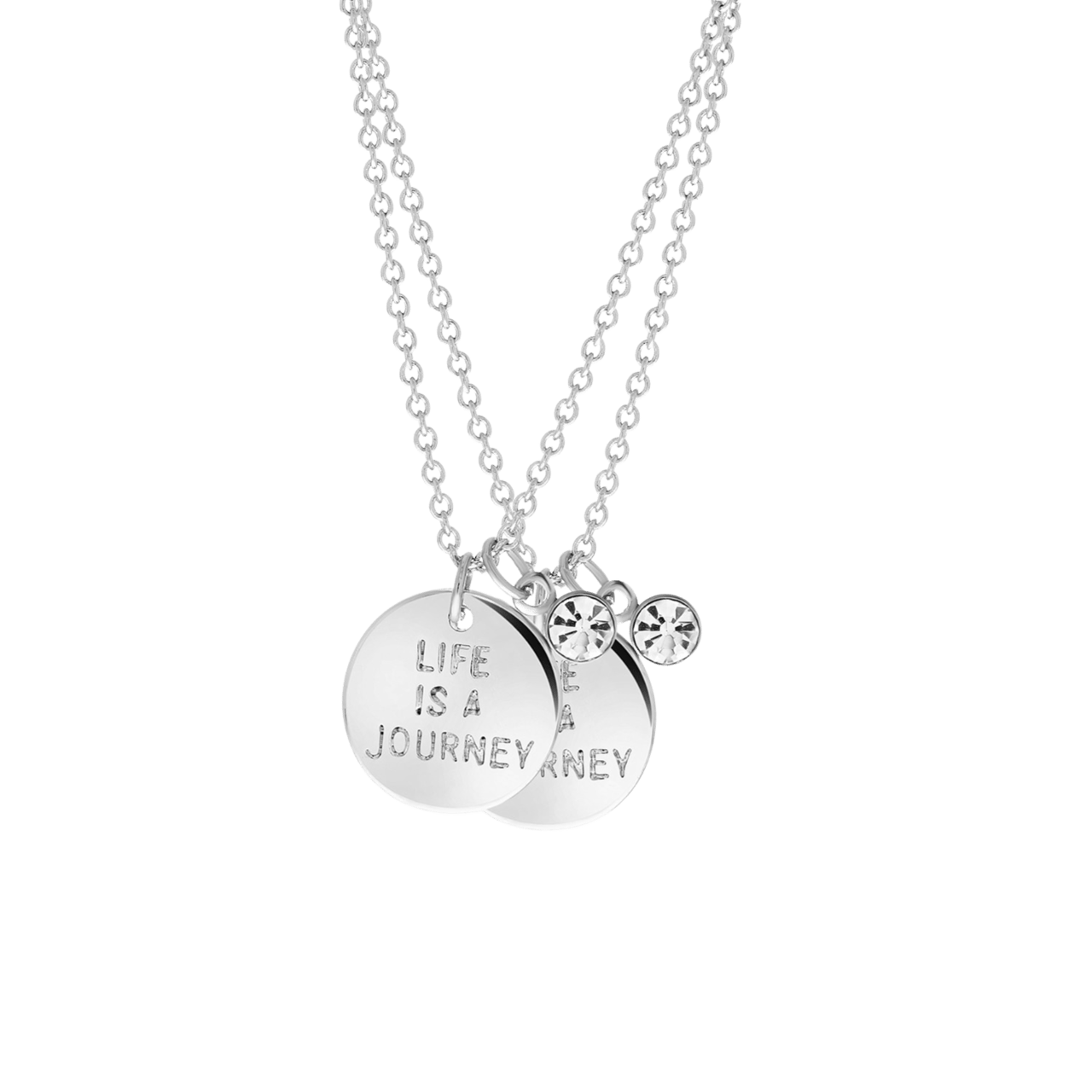 Bijoux zilverkleurige ketting met hanger met munt 'life is a journey' voor dames