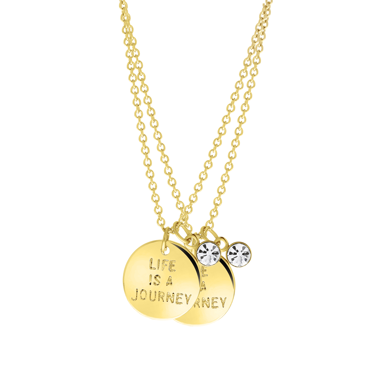 Bijoux goudkleurige ketting met hanger met munt 'life is a journey' voor dames