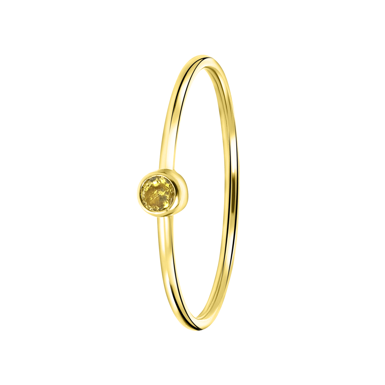 14 karaat geelgouden ring met gele zirkonia steen