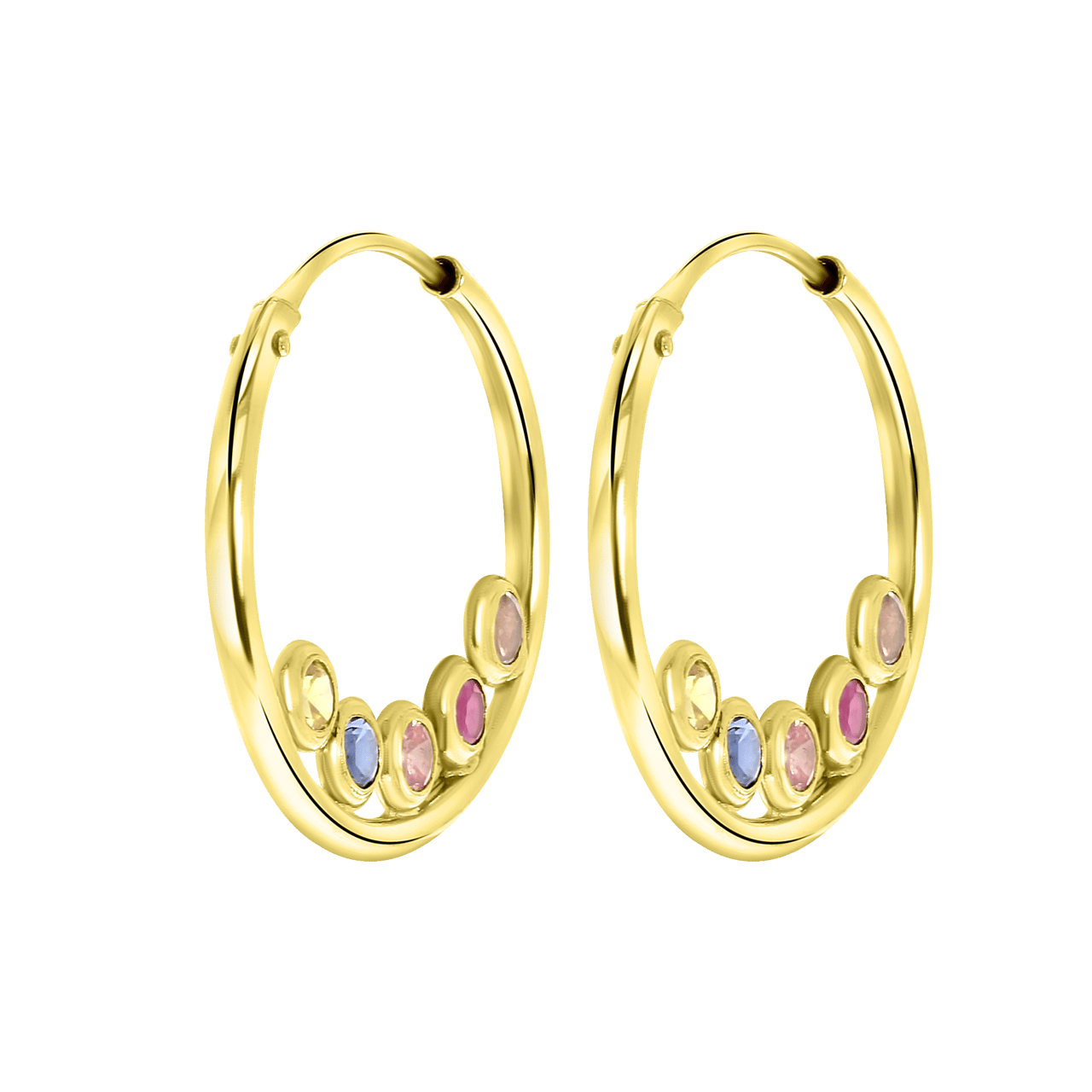 14 karaat geelgouden oorbellen multicolor zirkonia