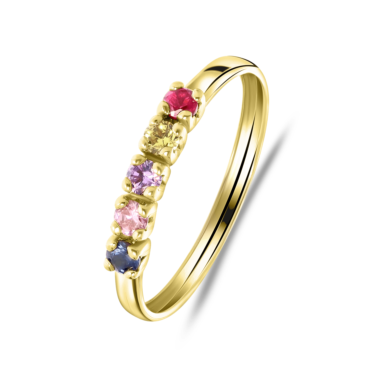 Ring, 585 Gold, 5 bunte Zirkonia