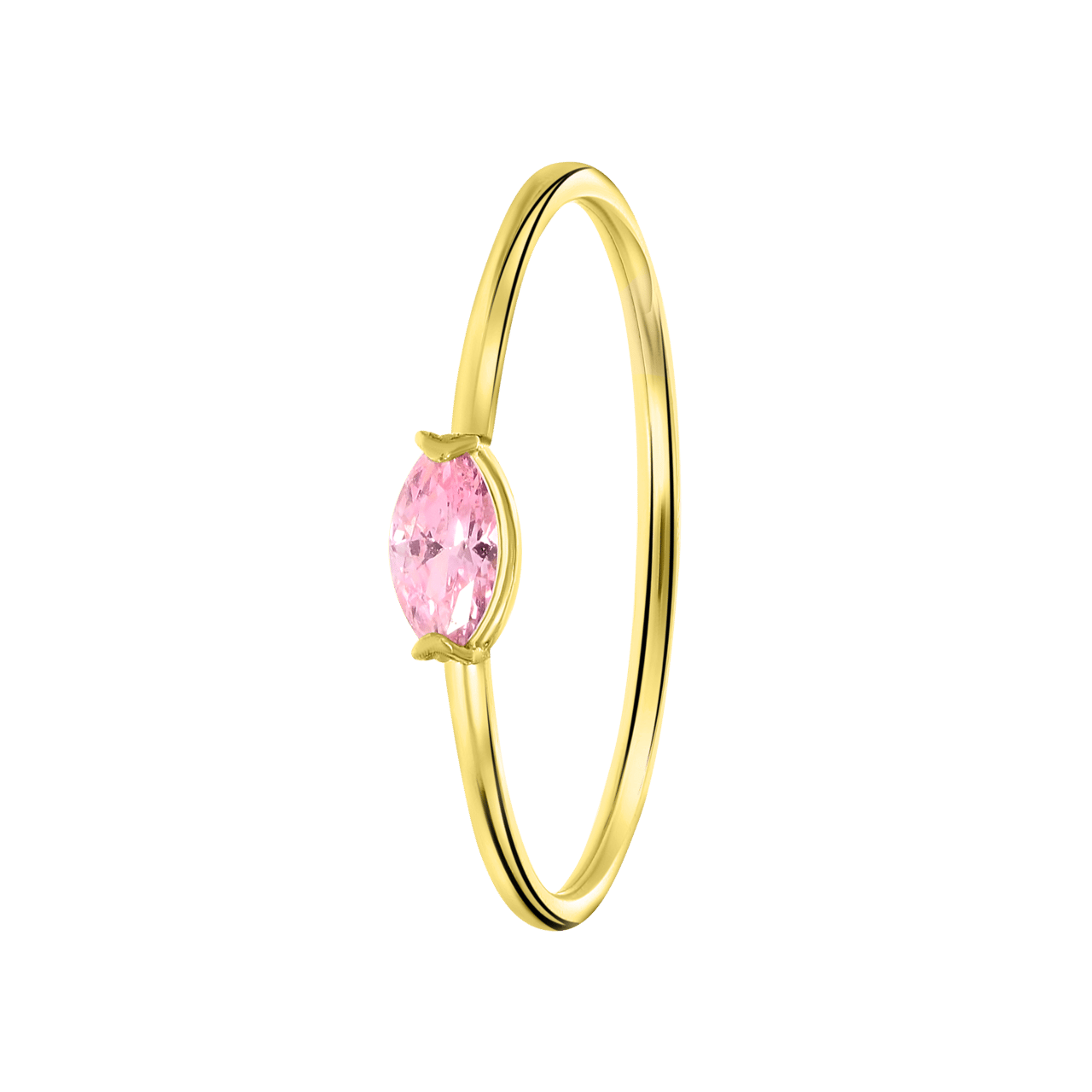 Ring, 585 Gelbgold, rosa Zirkonia, Marquise-Schliff