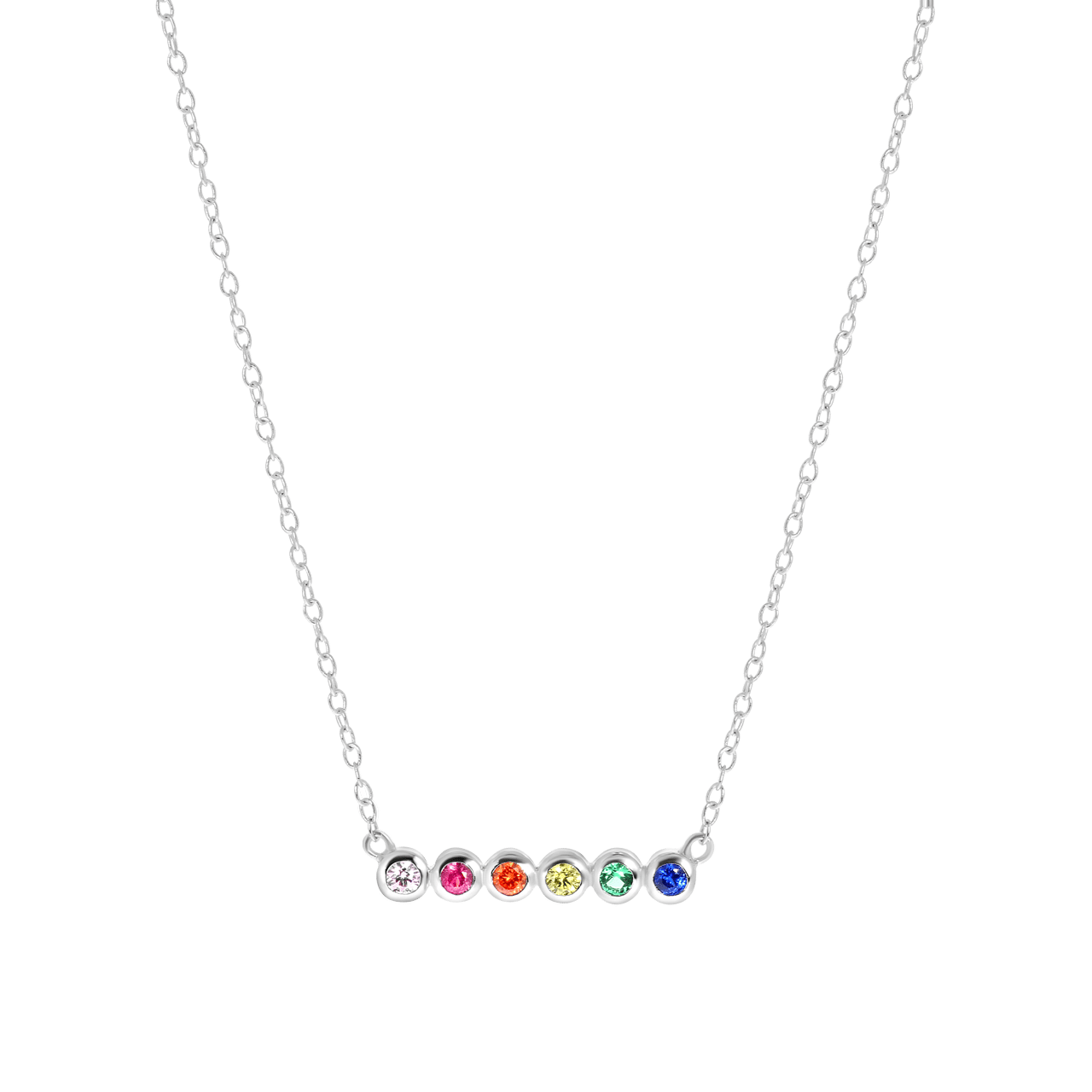 Zilveren ketting bar regenboog zirkonia