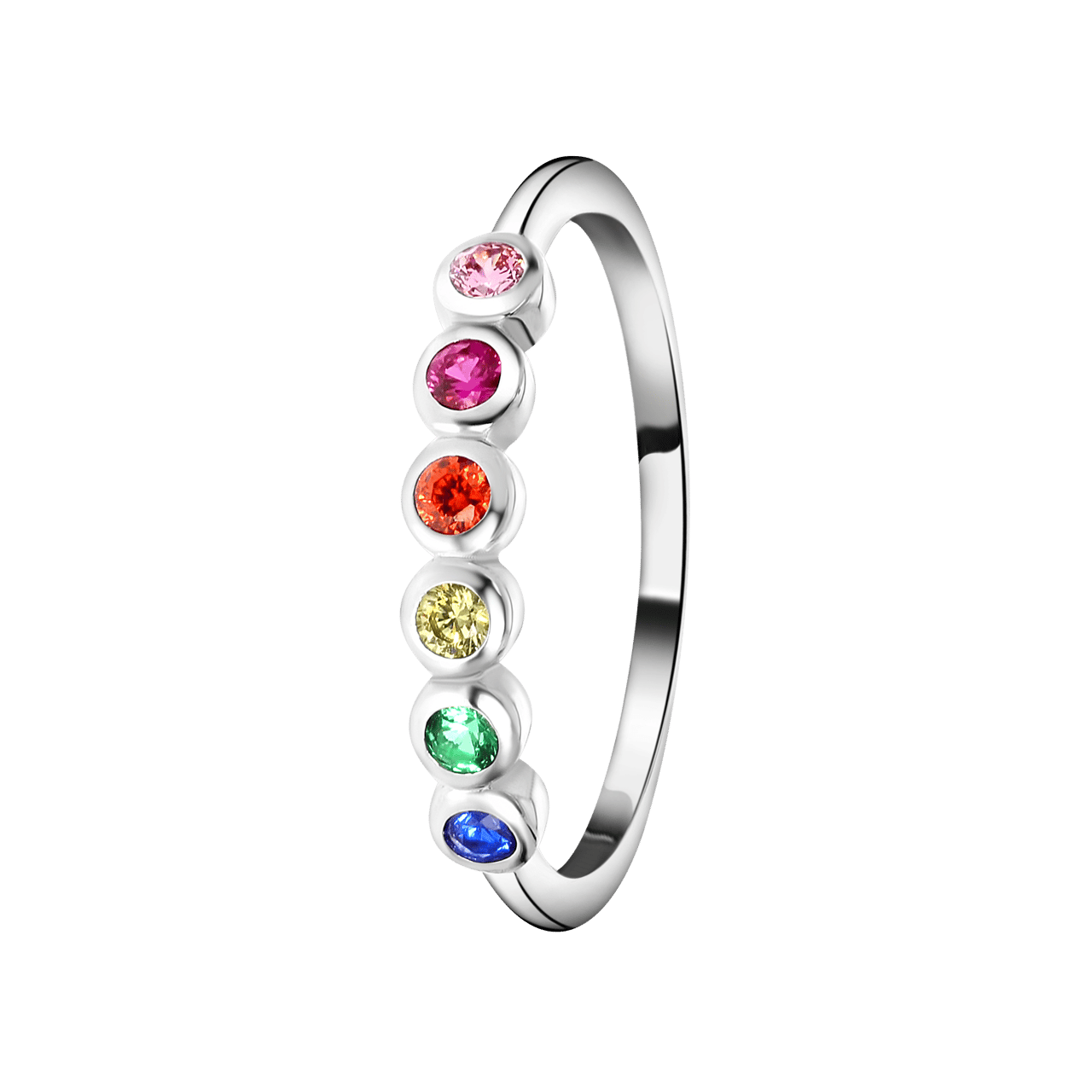 Zilveren ring bar regenboog zirkonia