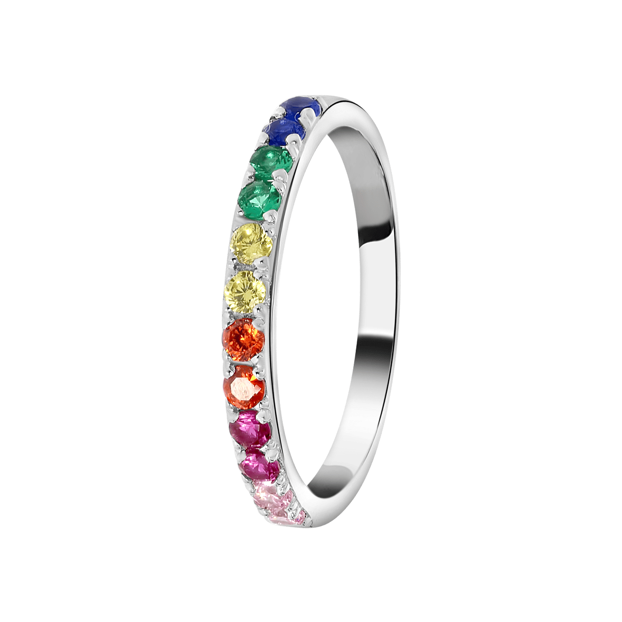 Silberring, Steg, Regenbogen, Zirkonia