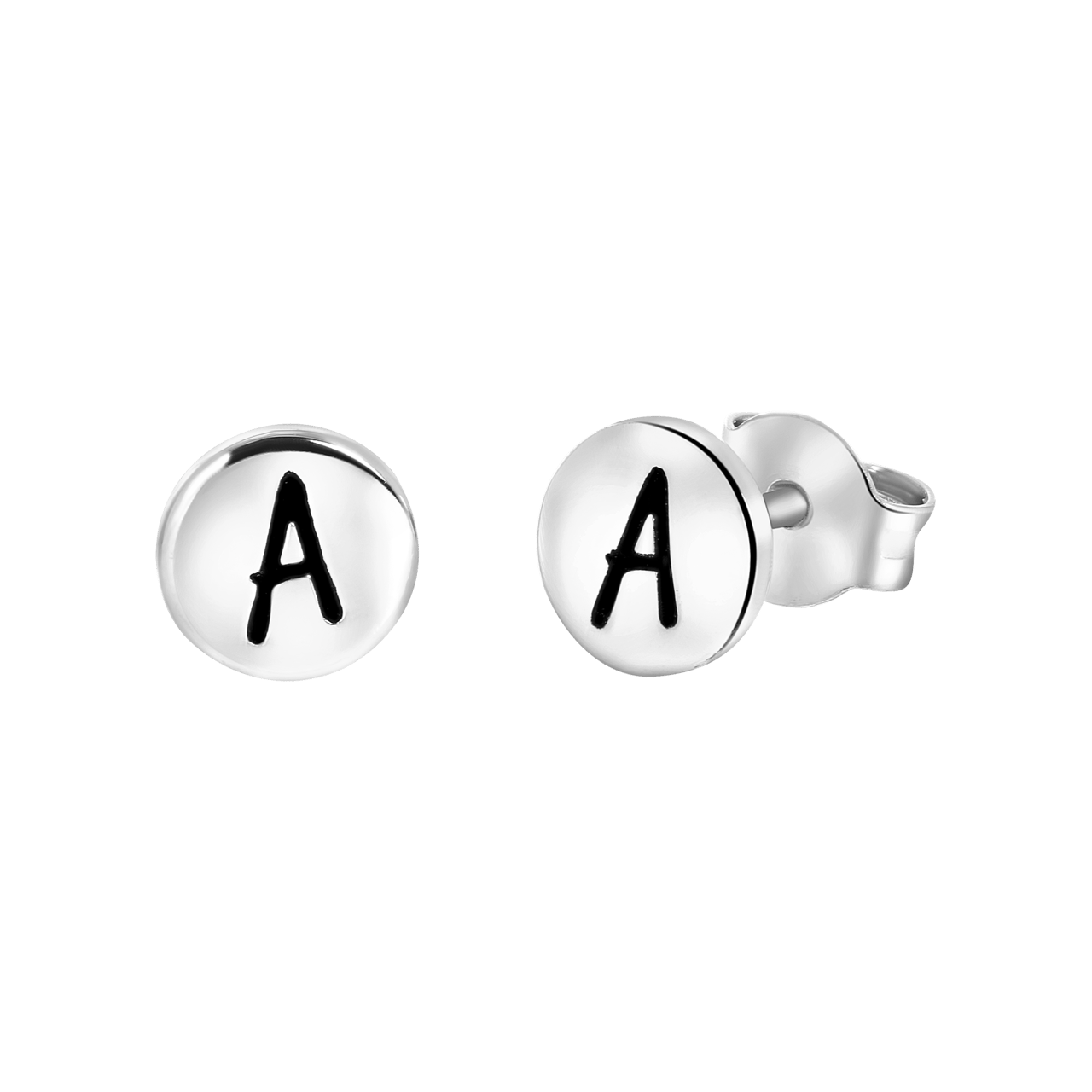 Silberohrringe, runder Anhänger, Alphabet