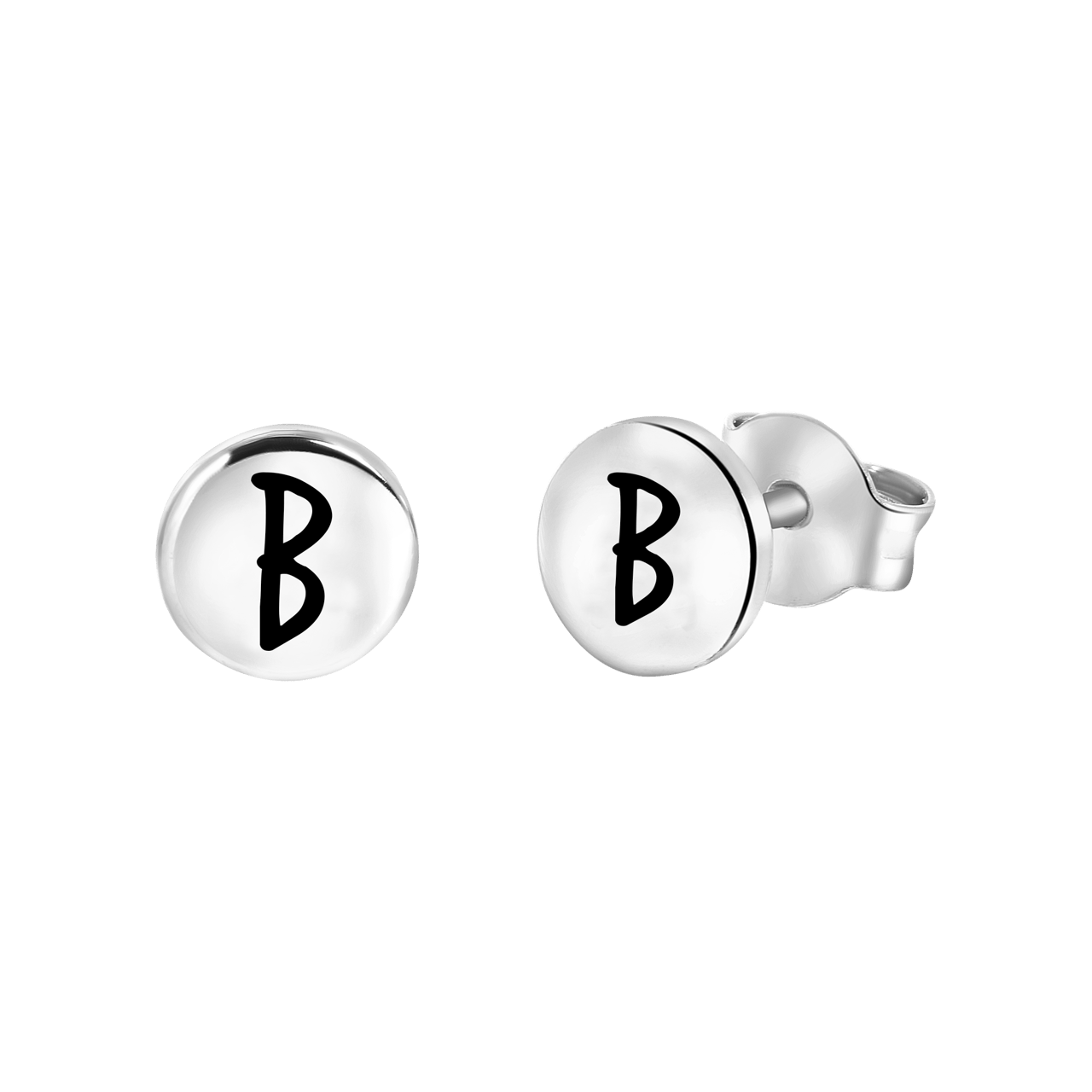 Silberohrringe, runder Anhänger, Alphabet