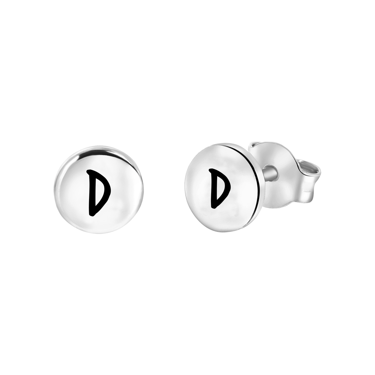 Zilveren oorbellen disc alfabet