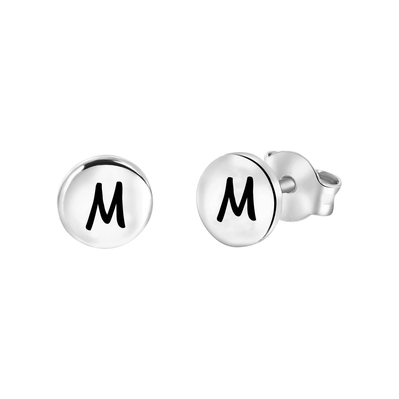 Silberohrringe, runder Anhänger, Alphabet