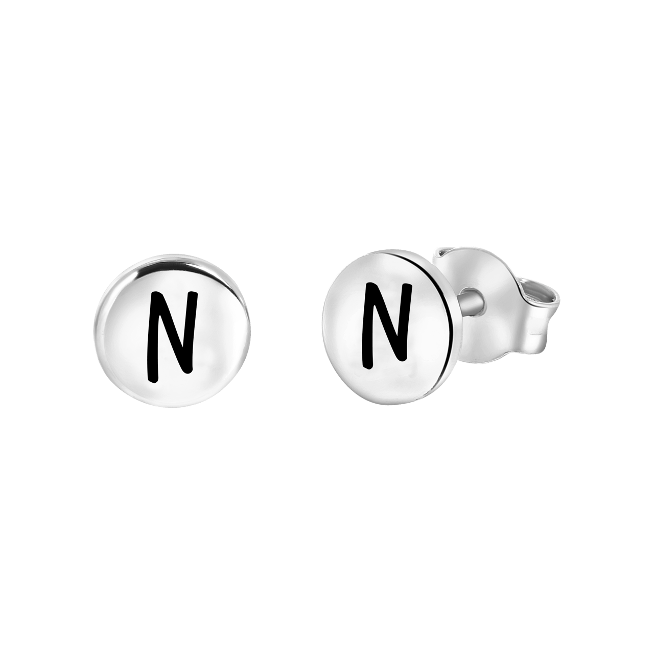 Silberohrringe, runder Anhänger, Alphabet
