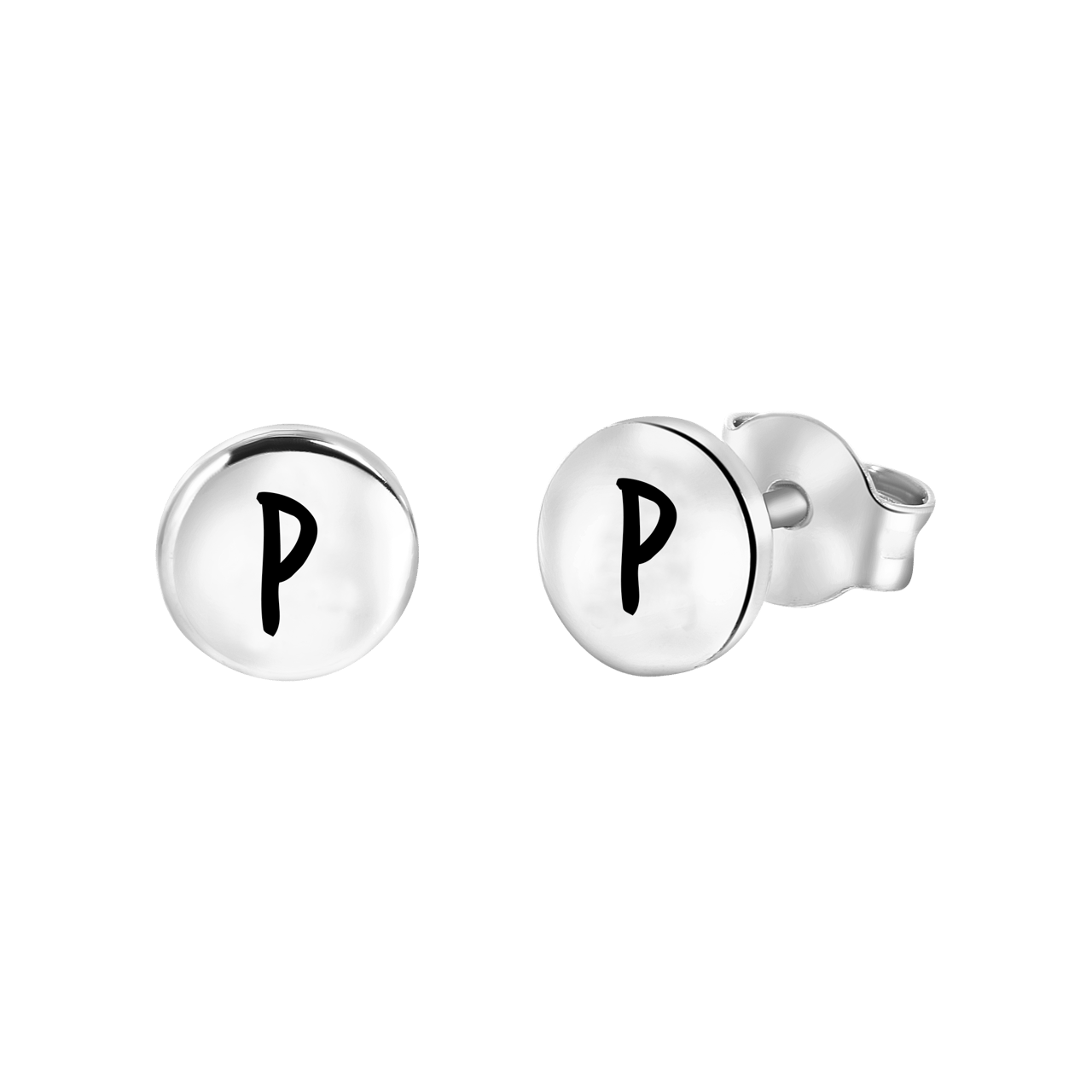 Silberohrringe, runder Anhänger, Alphabet