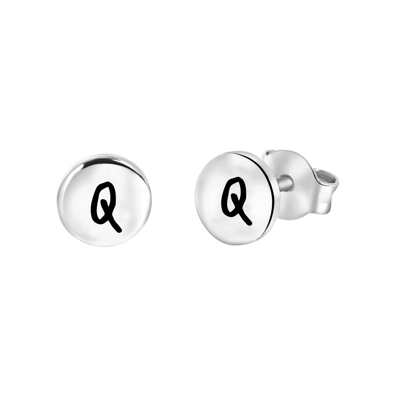 Zilveren oorbellen disc alfabet