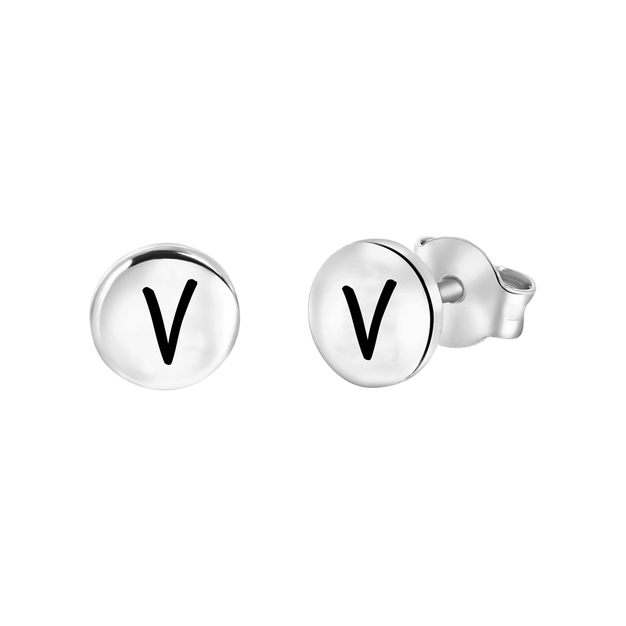 Silberohrringe, runder Anhänger, Alphabet