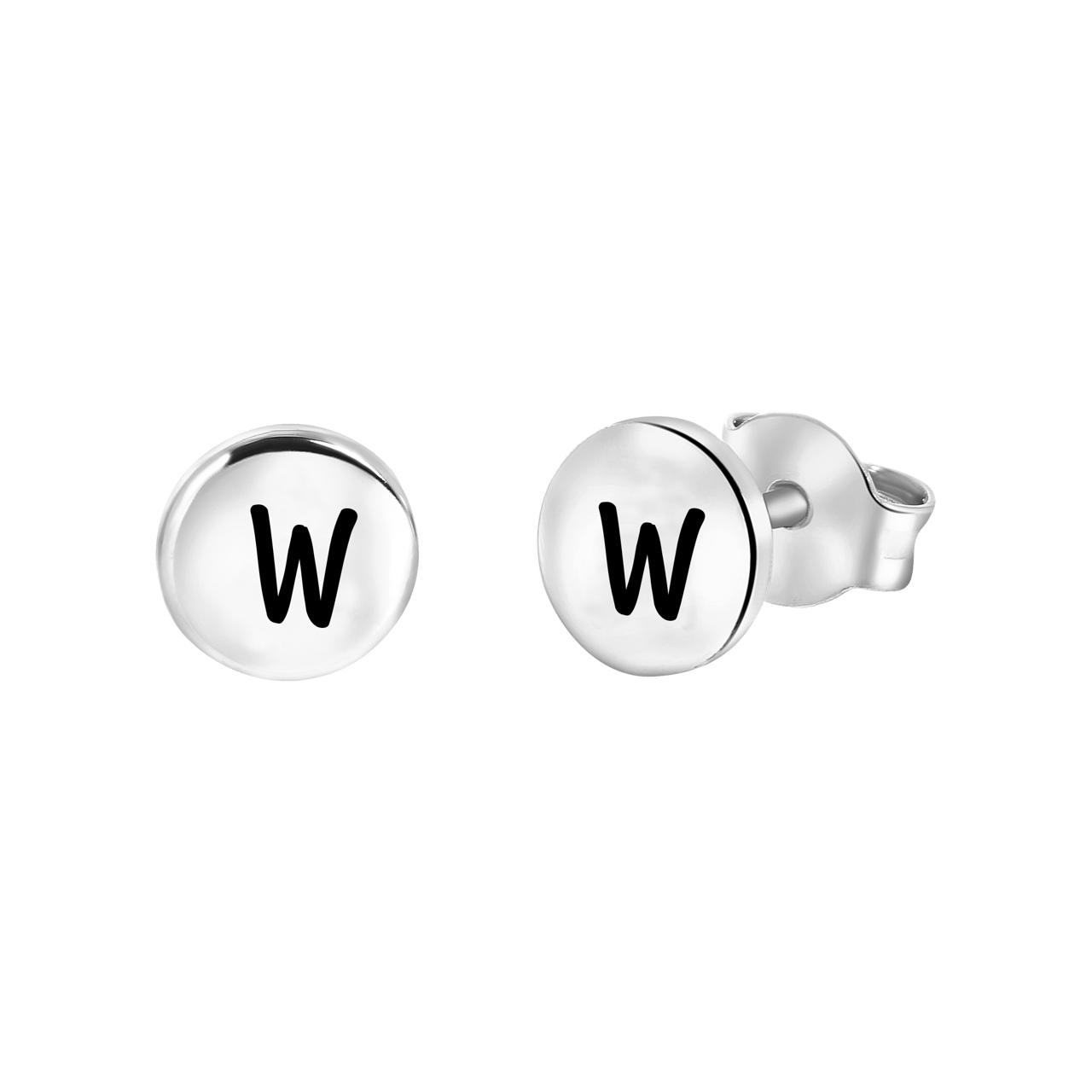 Silberohrringe, runder Anhänger, Alphabet