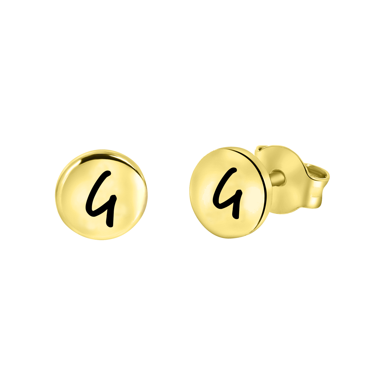 Zilveren oorbellen goldplated disc alfabet