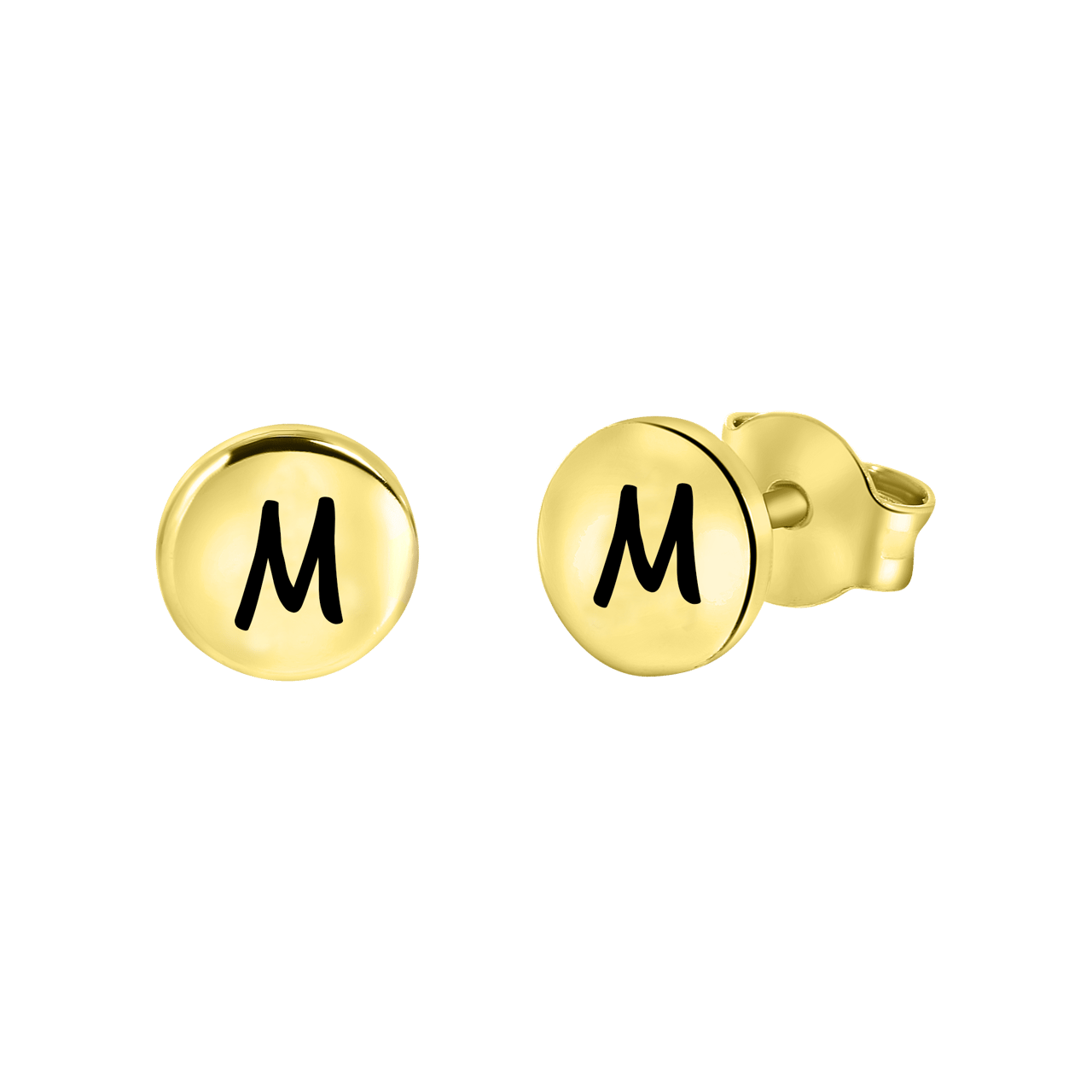 Zilveren oorbellen goldplated disc alfabet