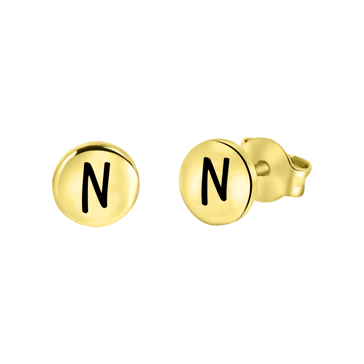 Zilveren oorbellen goldplated disc alfabet