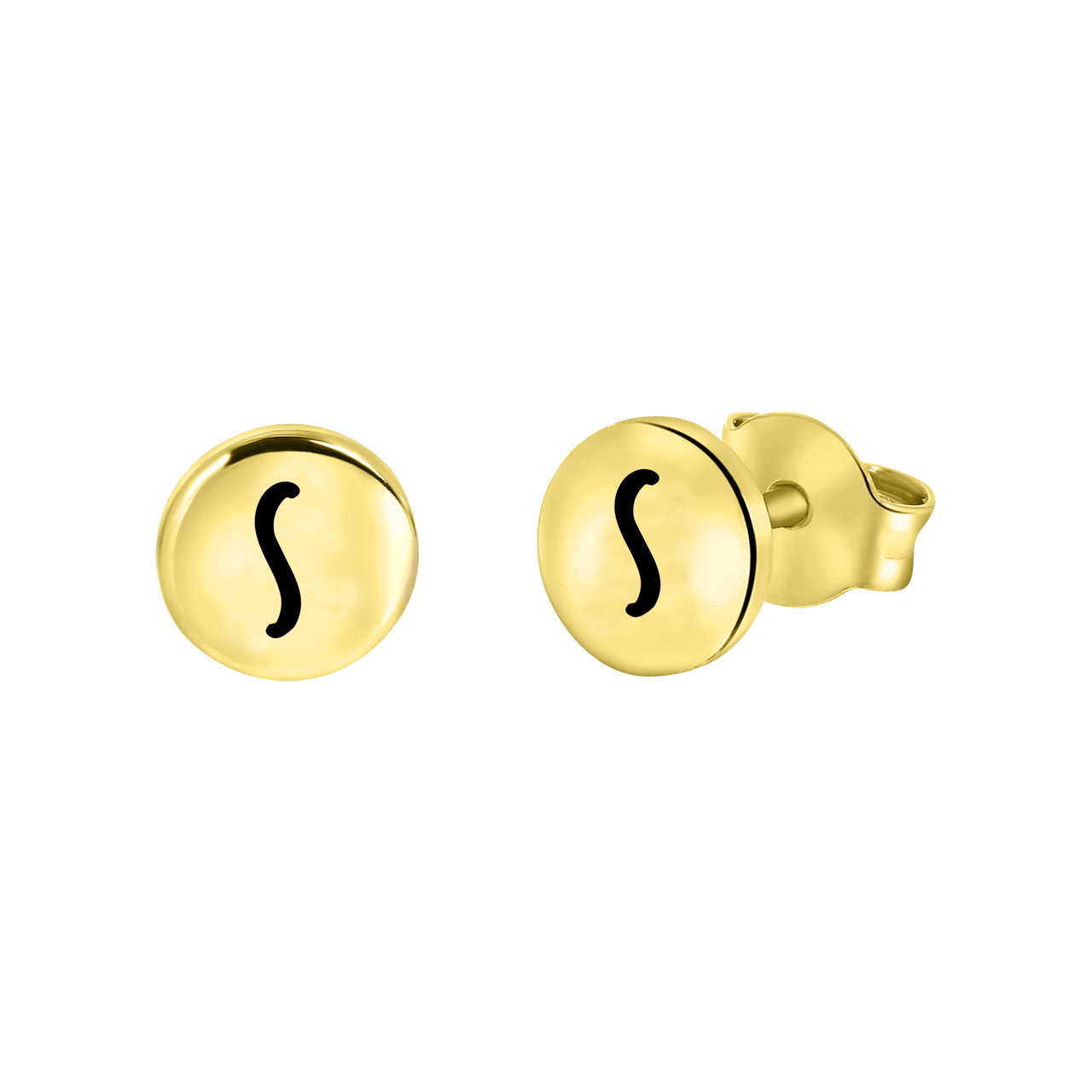 Zilveren oorbellen goldplated disc alfabet