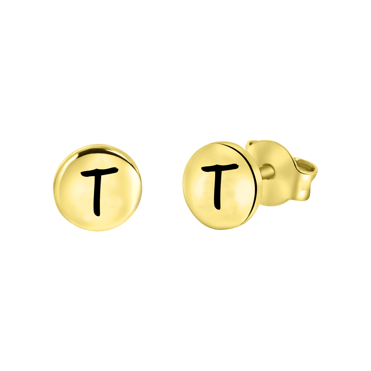 Zilveren oorbellen goldplated disc alfabet