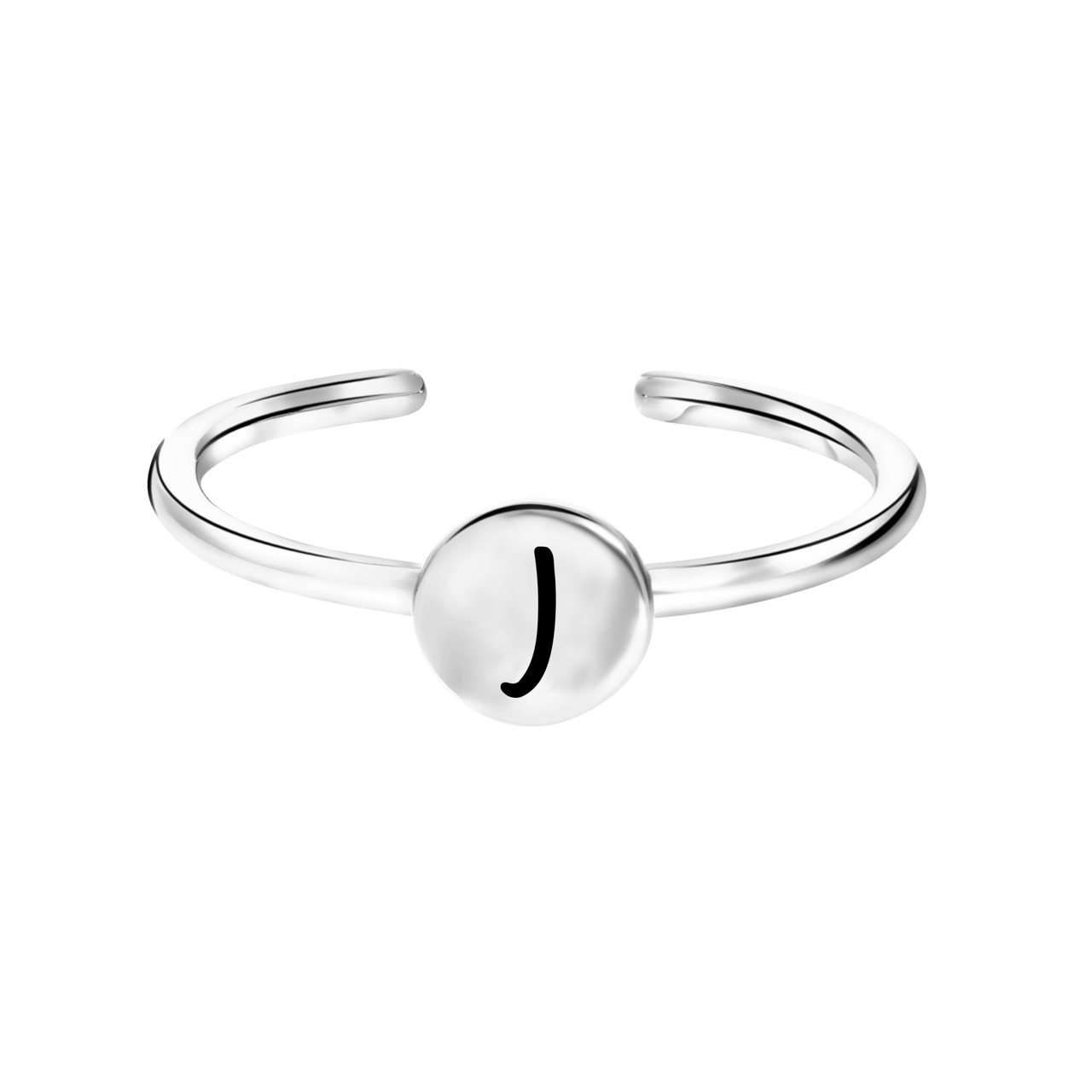 Zilveren ring disc alfabet