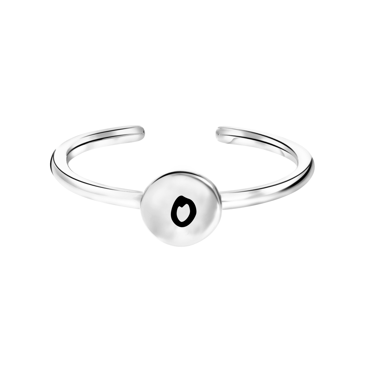Zilveren ring disc alfabet