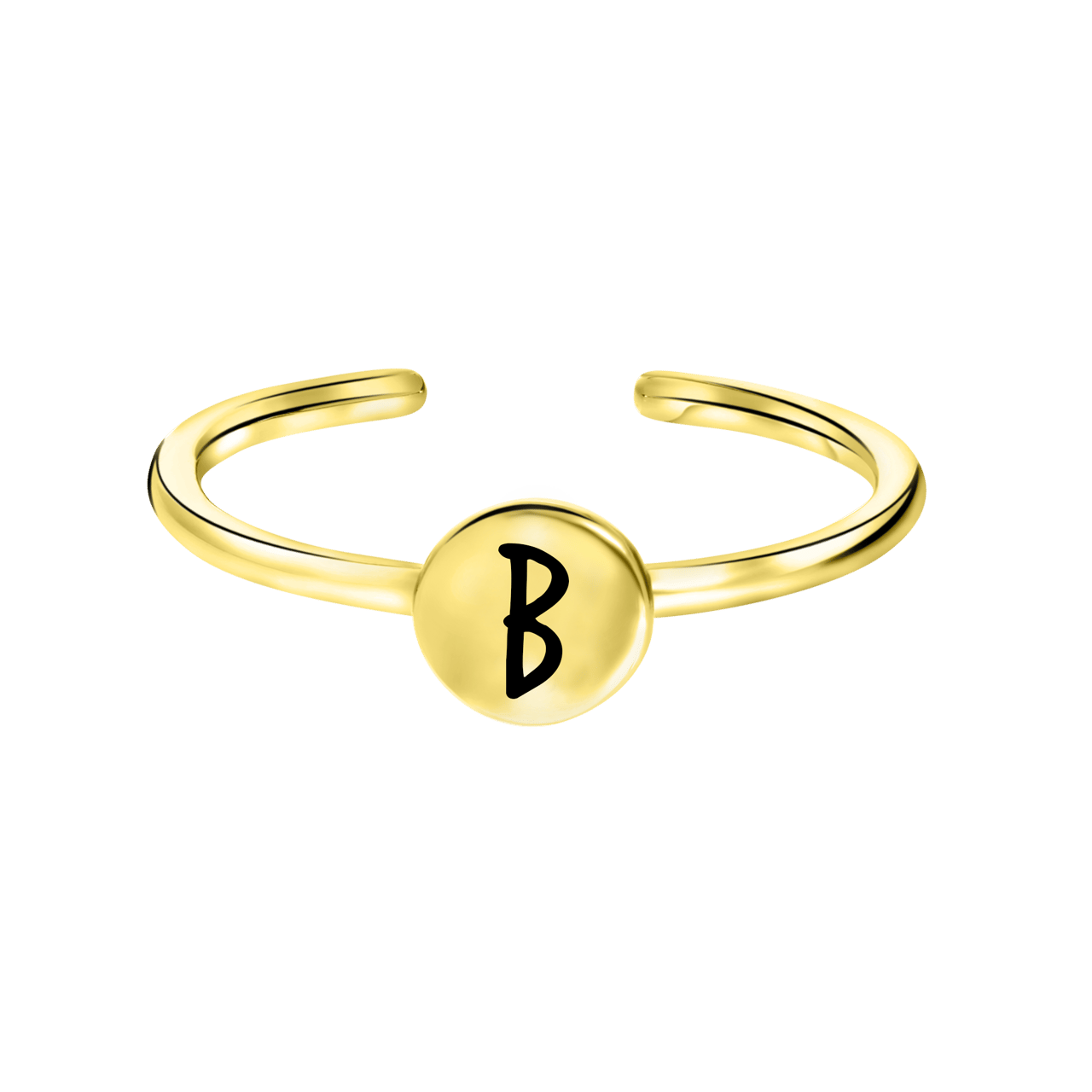 Zilveren ring goldplated disc alfabet