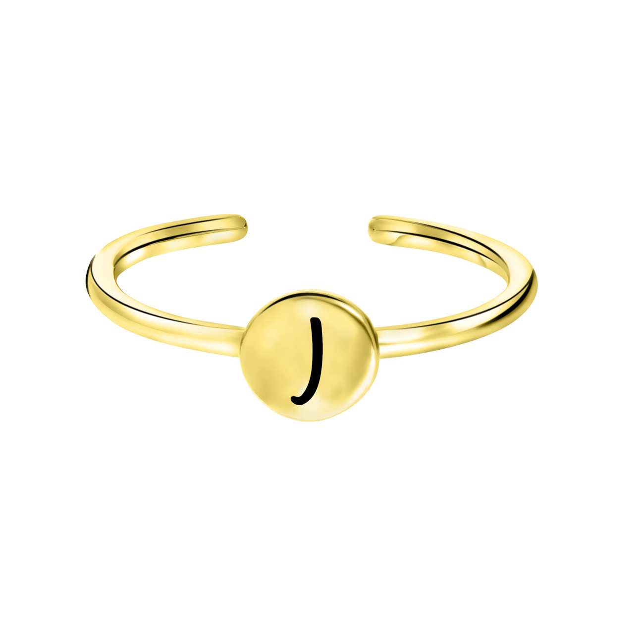 Zilveren ring goldplated disc alfabet