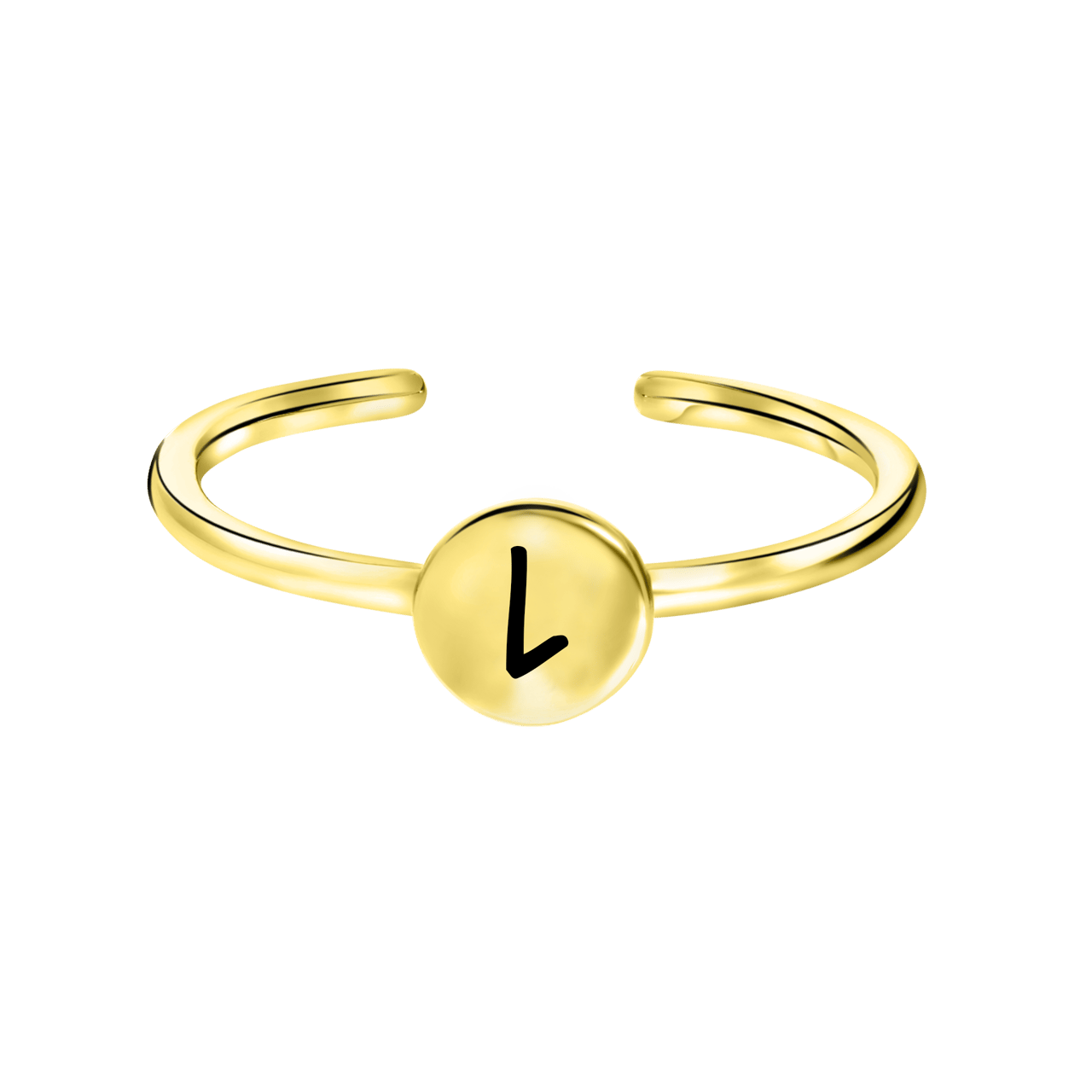 Zilveren ring goldplated disc alfabet