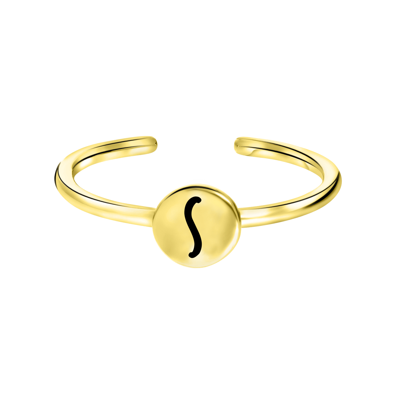 Zilveren ring goldplated disc alfabet