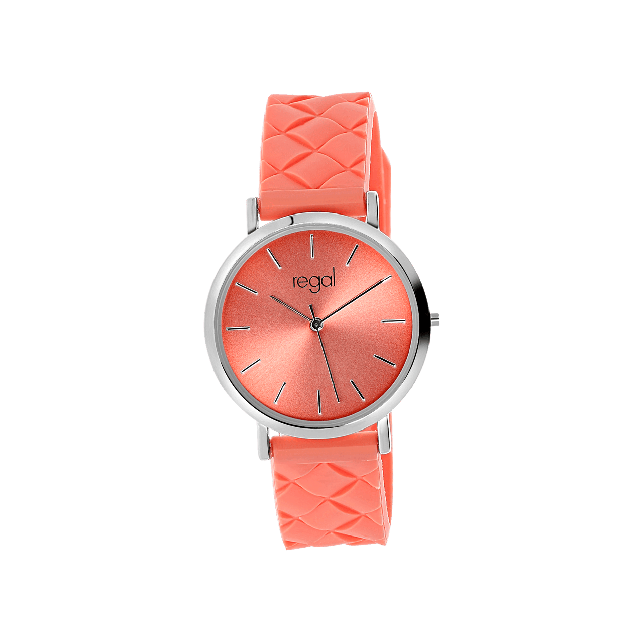 Regal horloge met koraal kleurige rubberen band