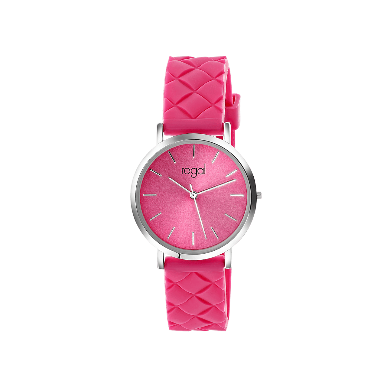 Regal horloge met een roze rubberen band