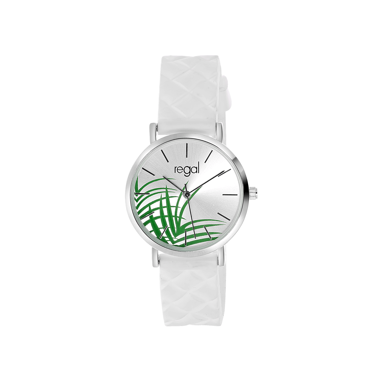 Regal horloge met een witte rubberen band