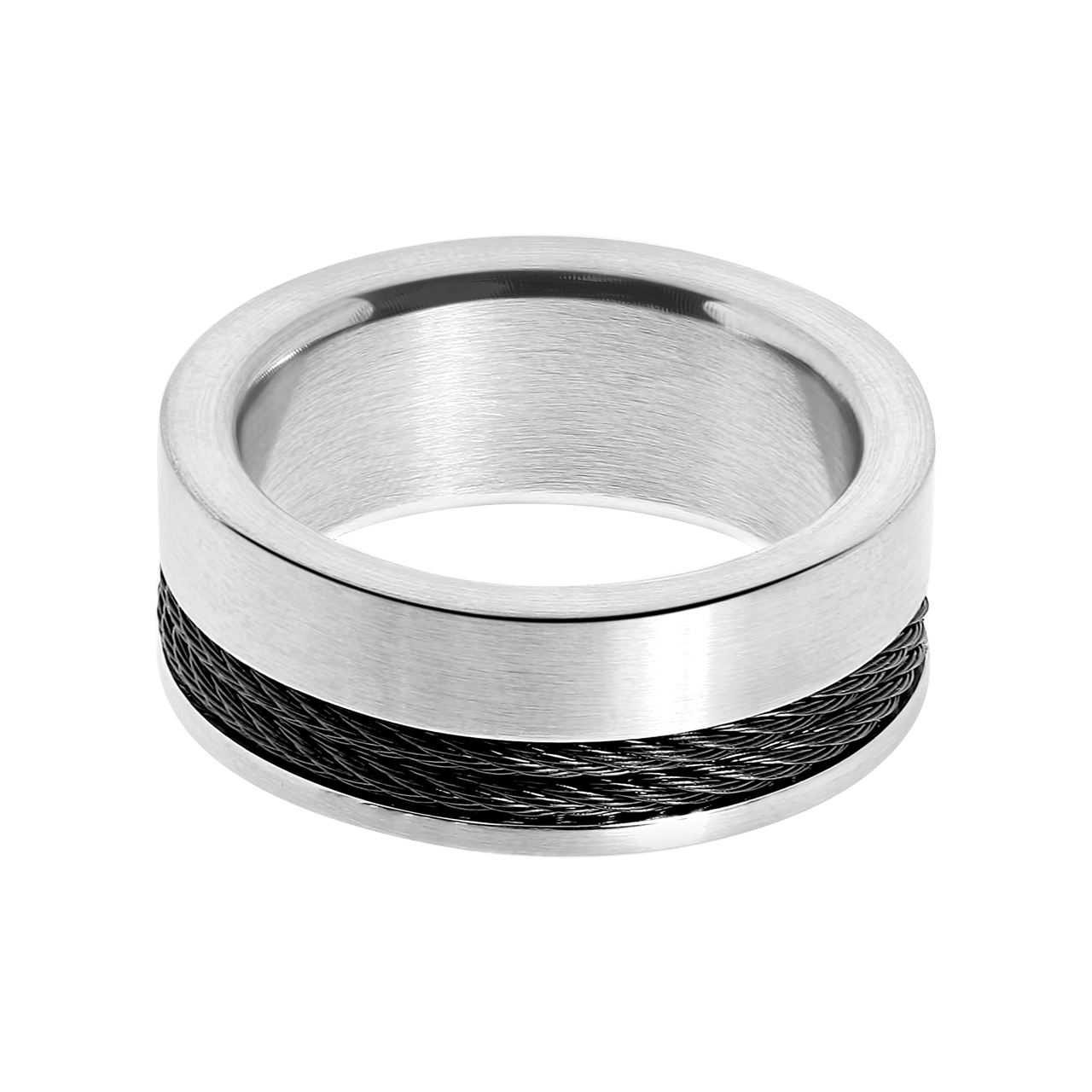 Gerecycled stalen ring met zwart accent