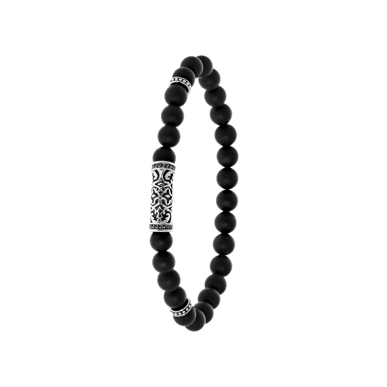 Gerecycleerd stainless steel armband black agate natuursteen zirkonia