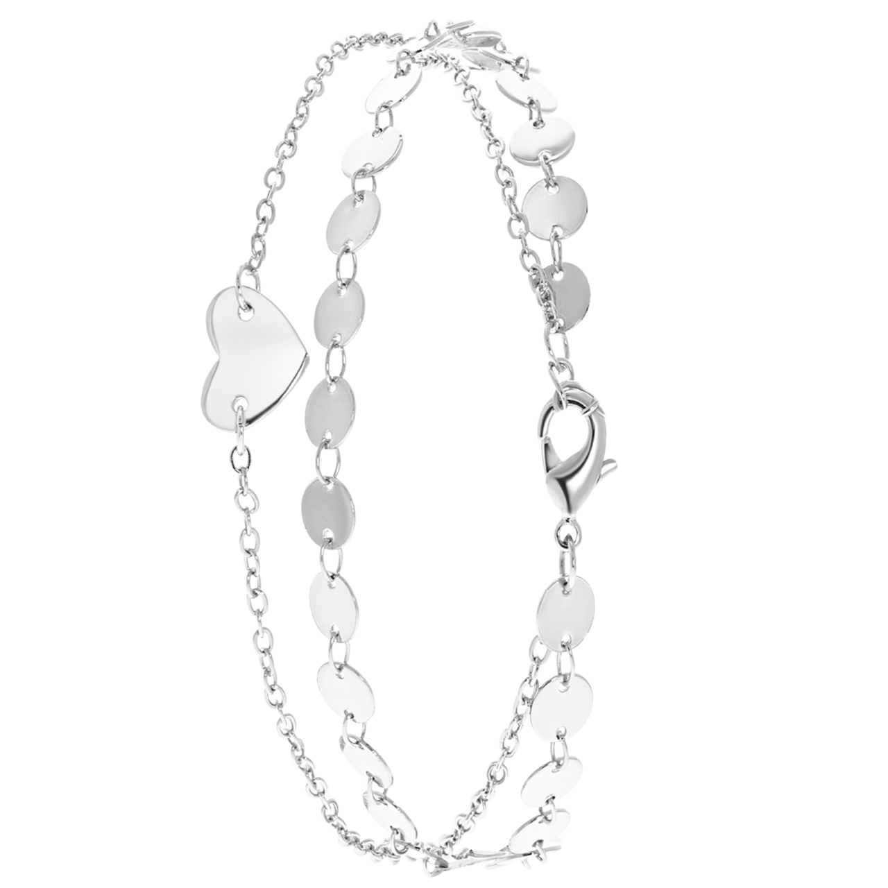 Zilverkleurige dubbele enkelband met hartjes