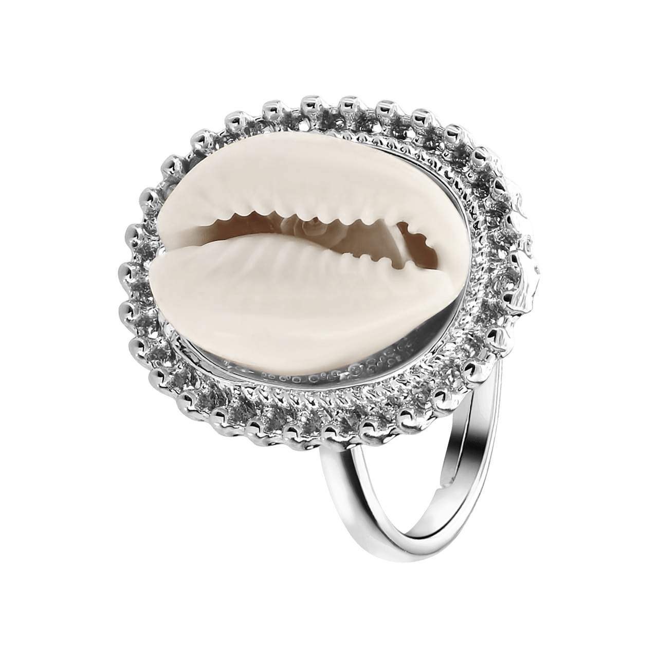 Zilverkleurige bijoux ring met schelp
