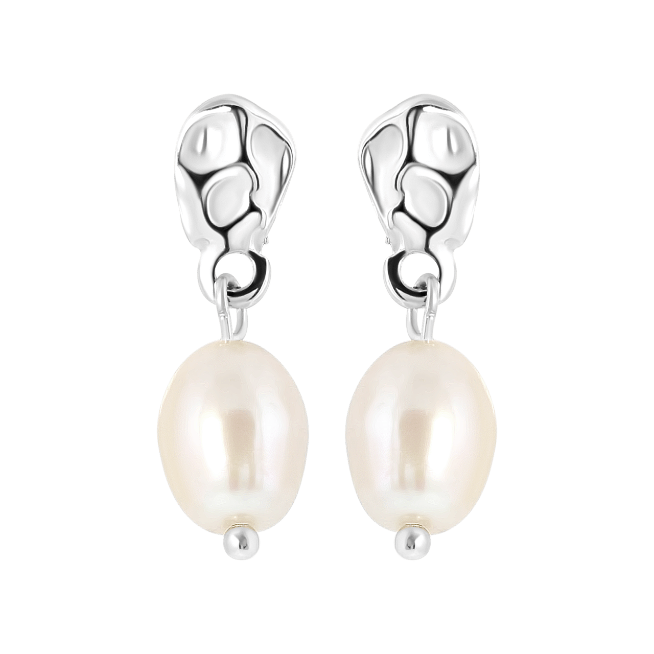 Zilverkleurige bijoux oorbellen met parel