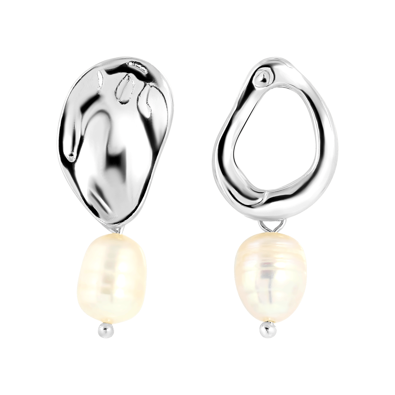 Zilverkleurige bijoux oorbellen met parel