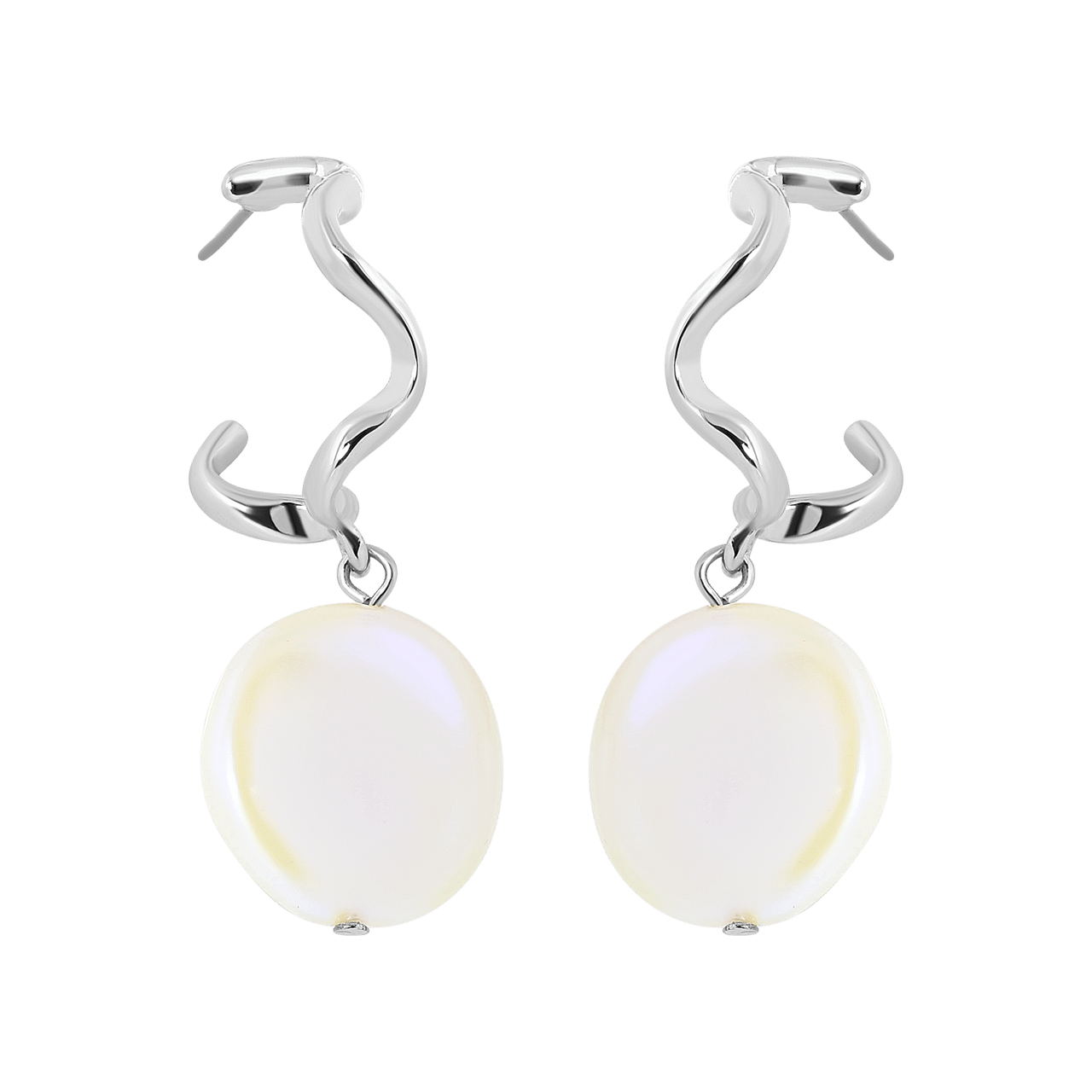 Zilverkleurige bijoux oorbellen met parel