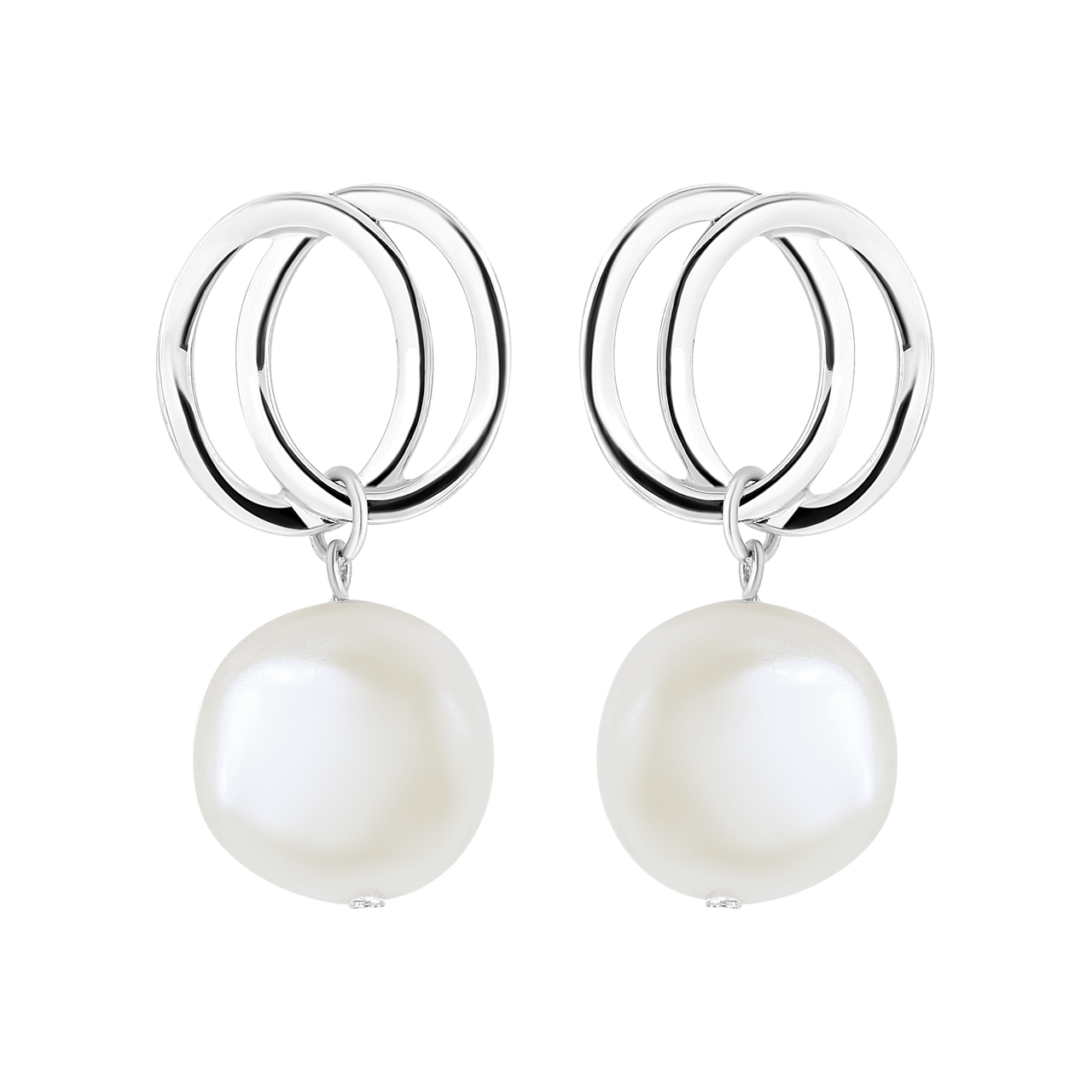 Bijoux zilverkleurige oorringen met parel voor dames