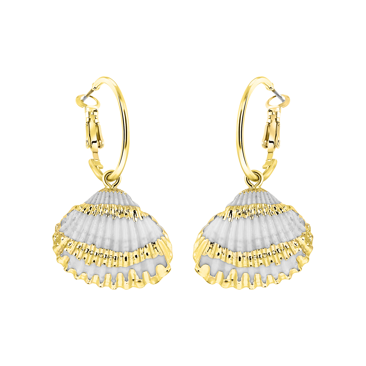 Goudkleurige bijoux oorbellen met schelp