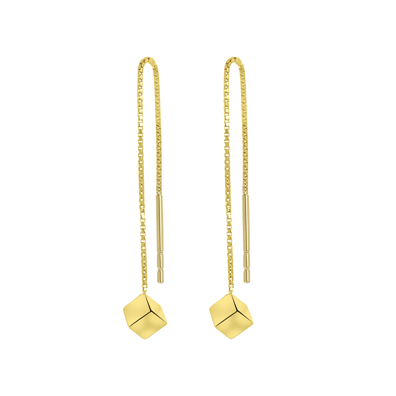 Durchzieher-Ohrringe, 585 Gelbgold, Würfel