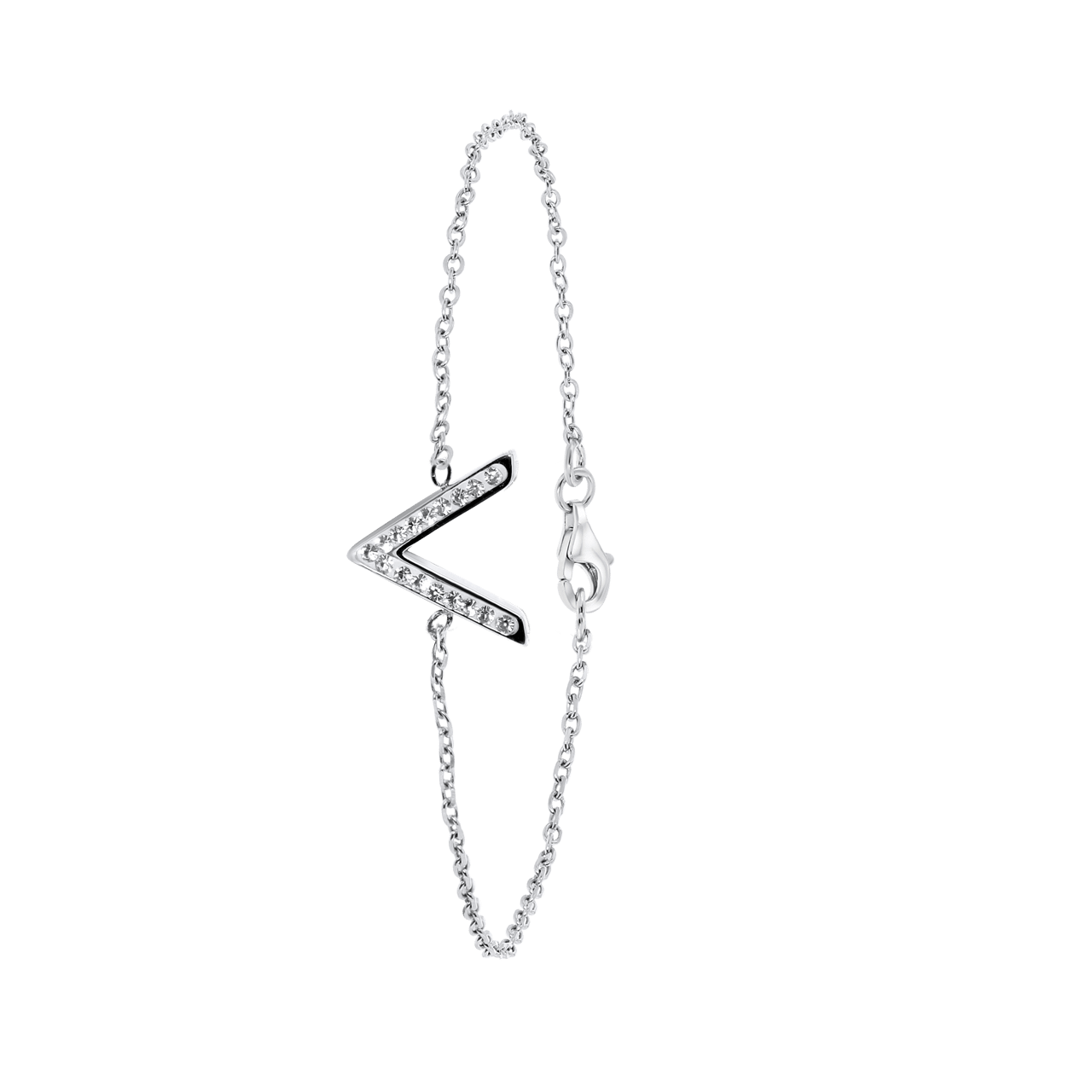 Gerecycleerd stalen armband v met kristal