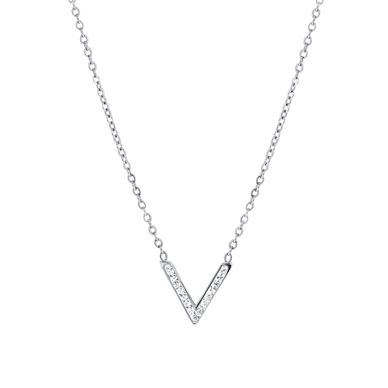 Gerecycled stainless steel ketting v met kristal