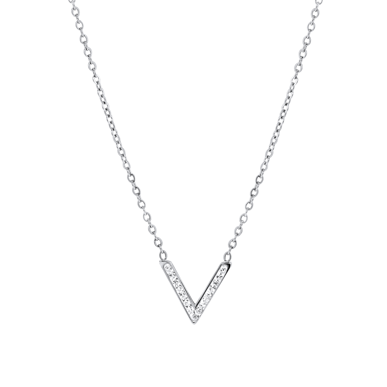 Gerecycled stalen ketting v met kristal