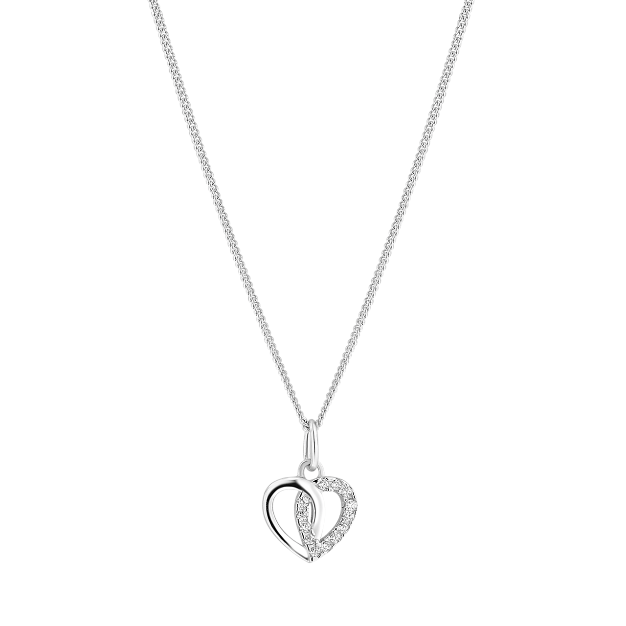 Zilveren ketting&hanger hart zirkonia