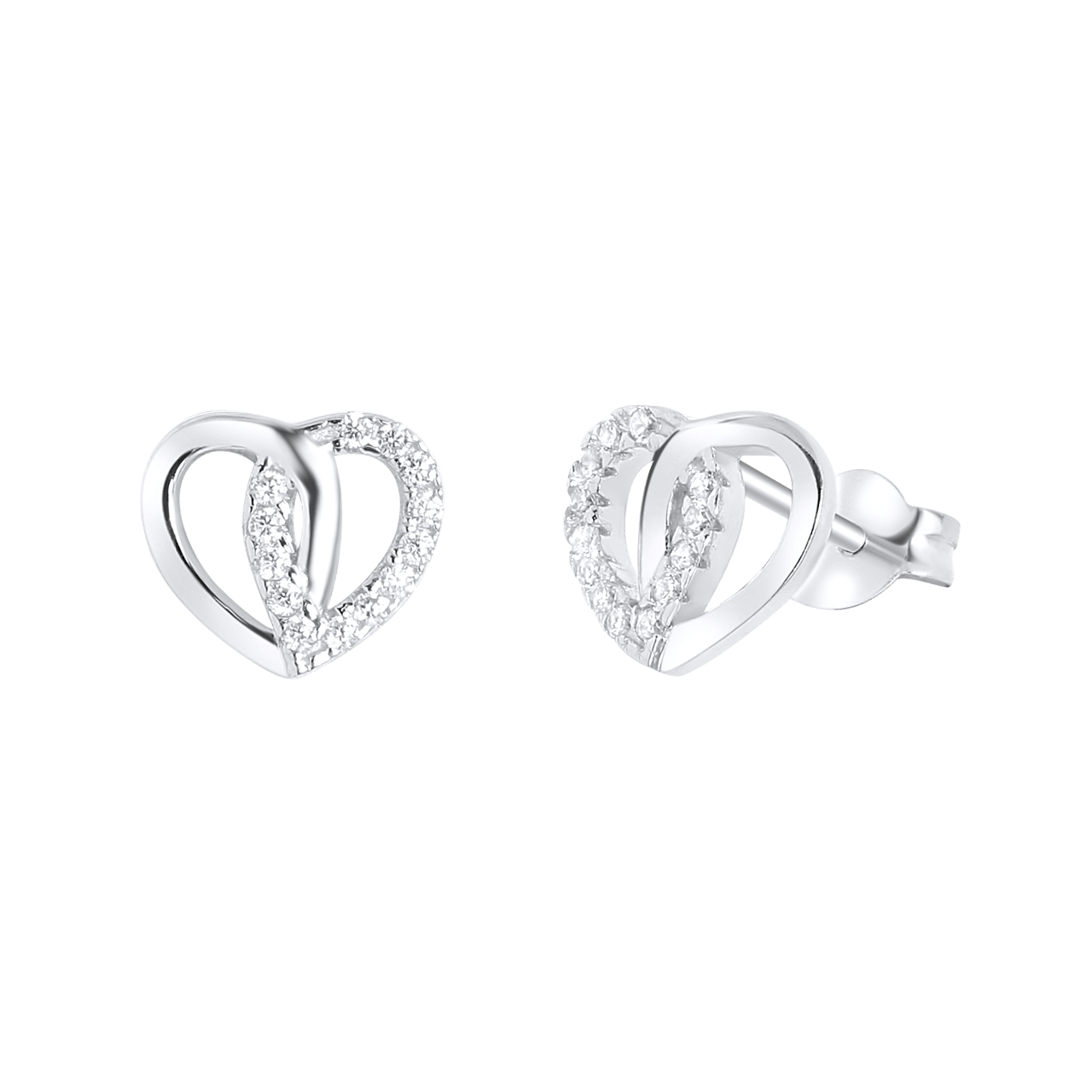 Ohrringe, 925 Silber, Herz, Zirkonia