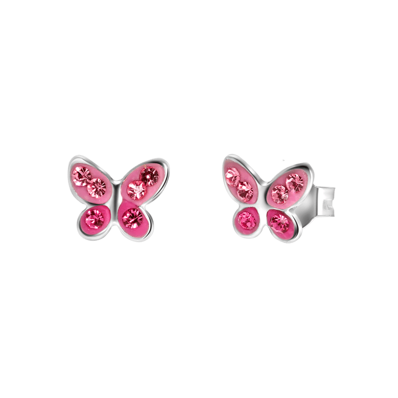 Kinderohrringe, 925 Silber, Schmetterling, Kristall in Rosa